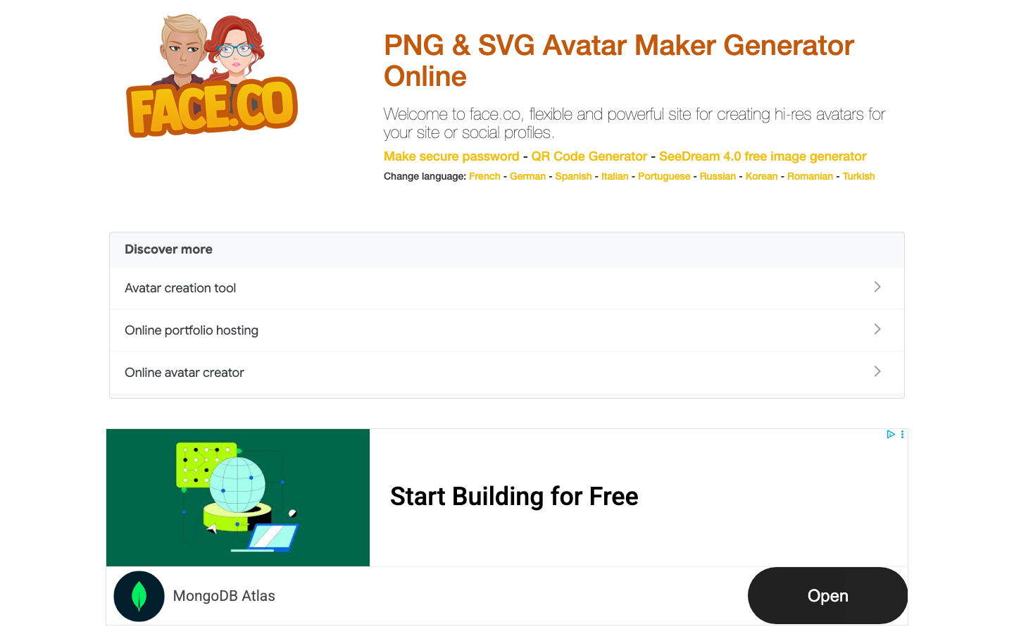 face.co — website homepage