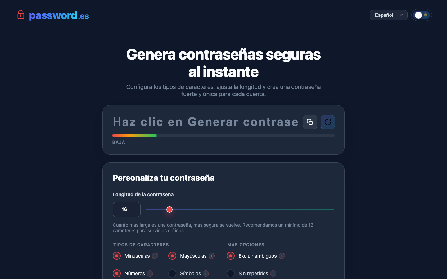 password.es — website homepage